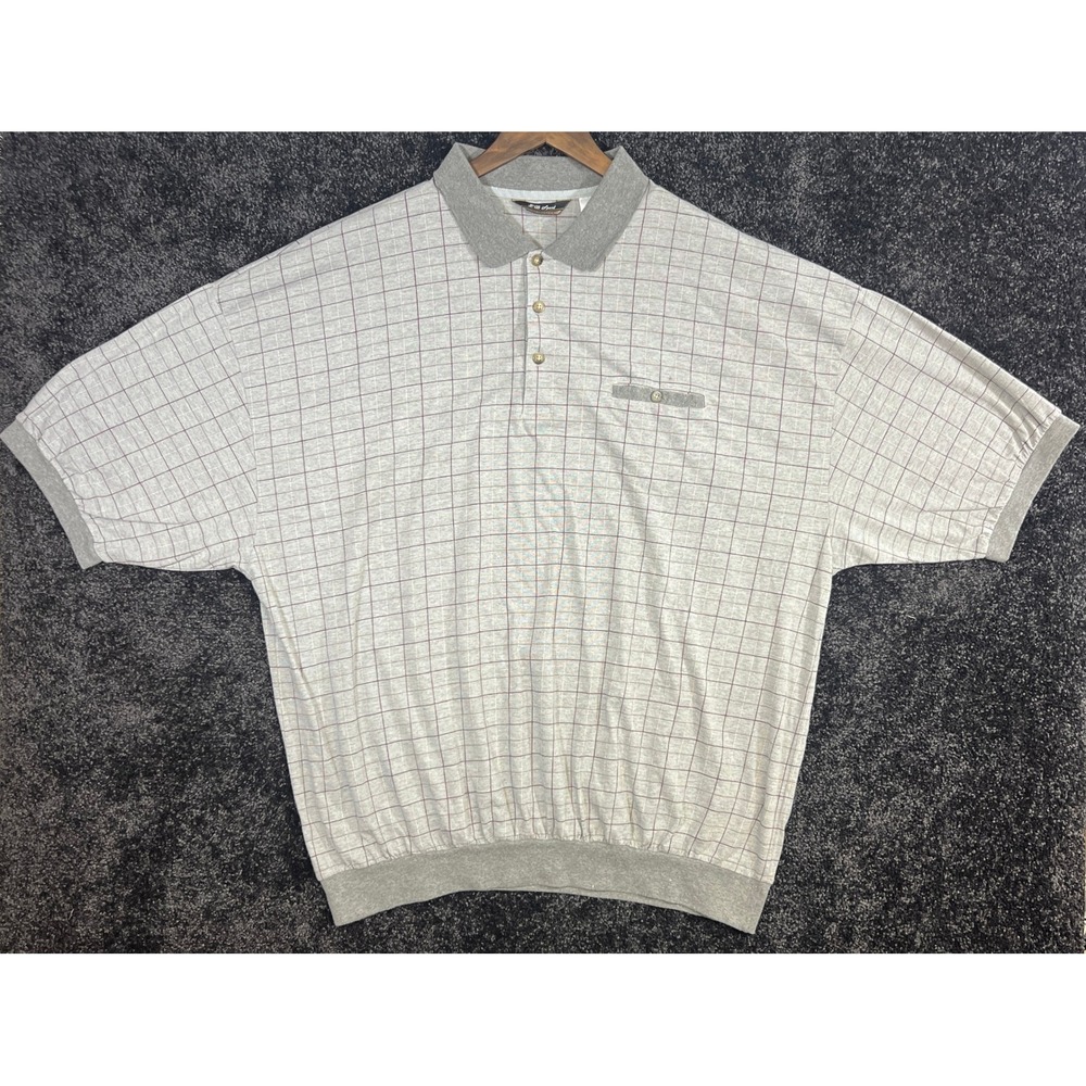 Vintage Men's 4XG LD Sport Collection Gray Plaid Short Sleeve Polo‎ Shirt